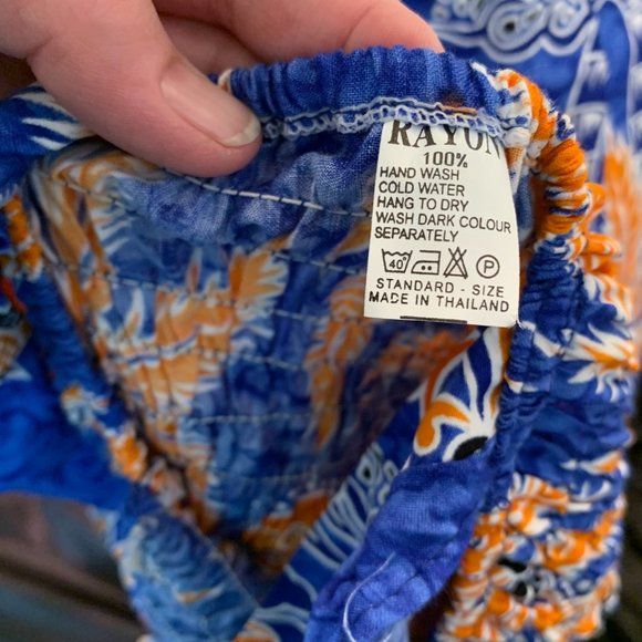 Cute shirred rayon top and groovy wrap pants set blue orange white one size - Picture 8 of 10